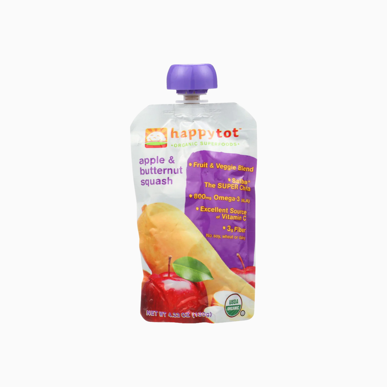 Happy Tot Organic Stage 4 Pouch Food Apple & Squash (16x4.22 Oz)